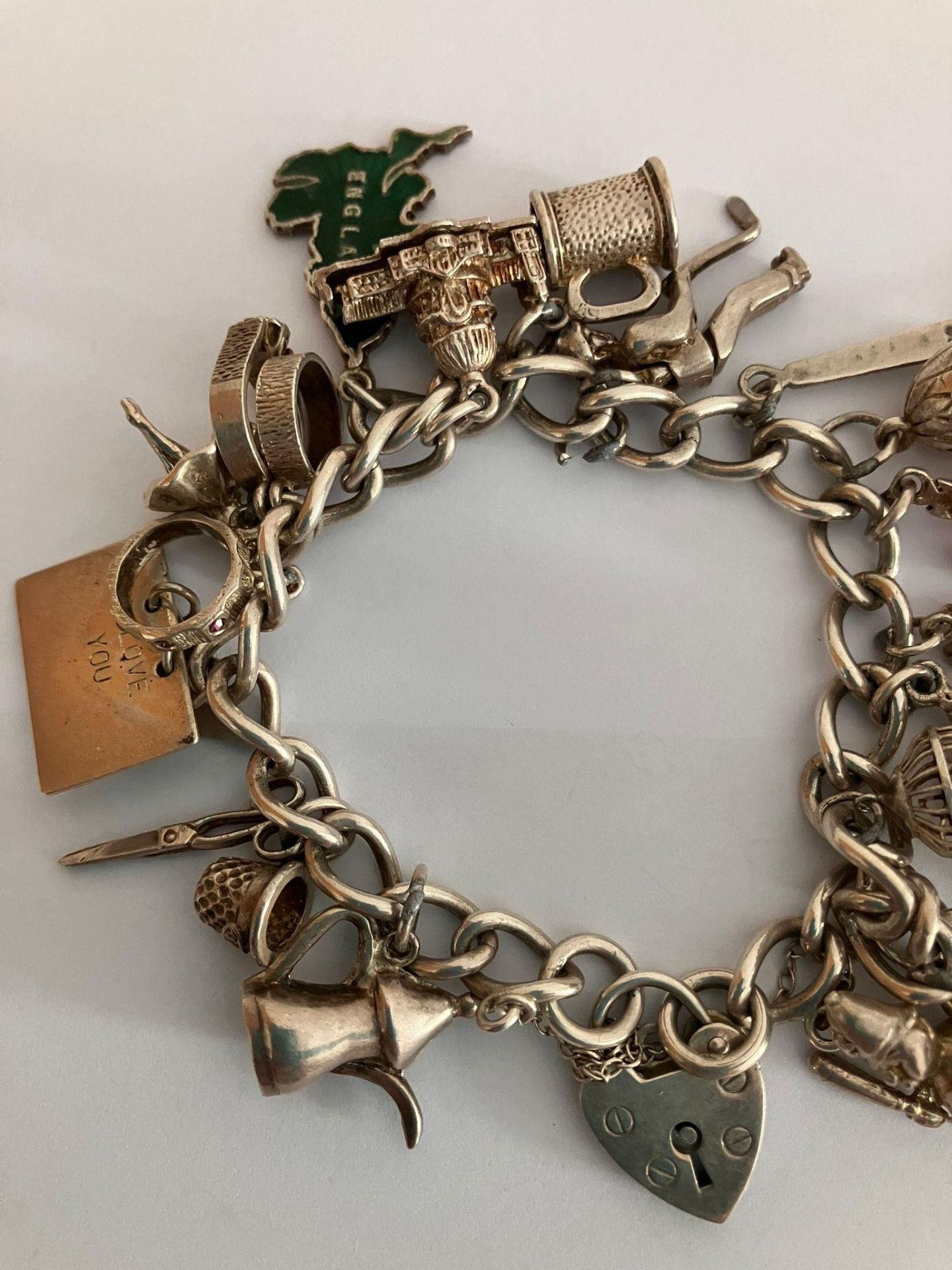 Vintage SILVER CHARM BRACELET Full of interesting Silver Charms to include Caravan, Egg with - Bild 2 aus 3