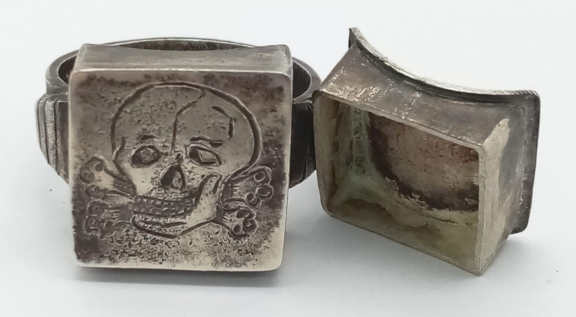 3rd Reich Waffen SS Totenkopf (Death’s Head) Division Bespoke Made Silver Ring with hidden