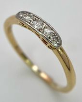 An 18K Yellow Gold and Platinum Vintage 5 Stone Diamond Ring. Size R, 2.2g total weight. Ref: 8502