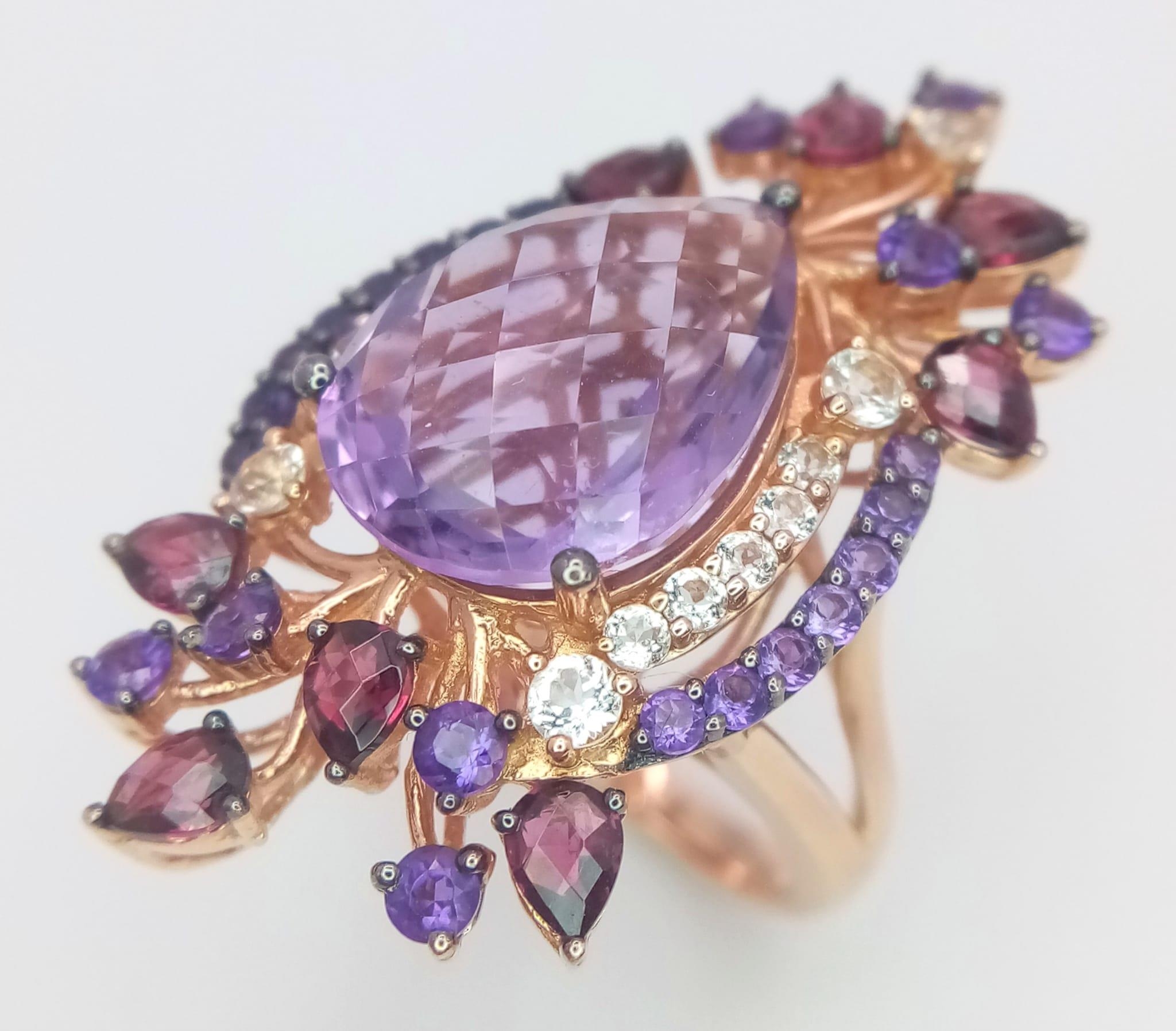A stunning LE VIAN design, 14 K rose gold ring and earrings set with large pear shaped amethysts and - Image 9 of 11