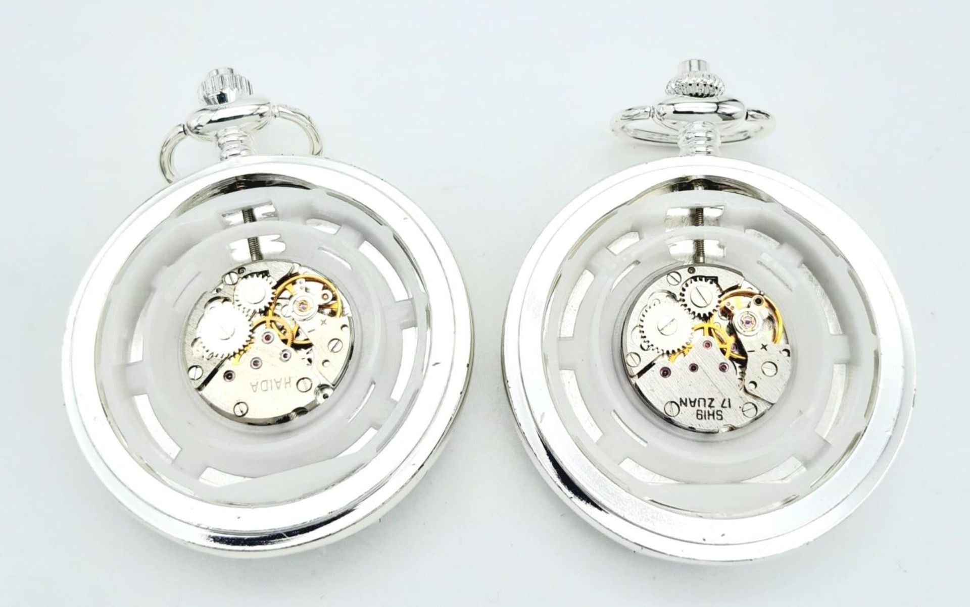 A Parcel of Two Manual Wind Silver Plated Pocket Watches Comprising 1) The Famous Steam Train ‘ - Image 9 of 14