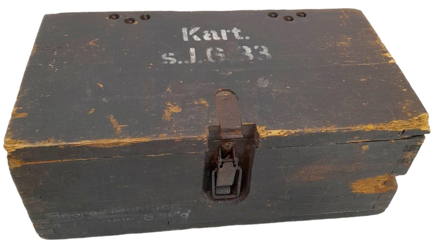 WW2 German 15cm Sig 33 Cartridge Box with original labels, stencils, and internals.