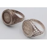 2X vintage sterling silver St George "killing the dragon" rings. Total weight 11.7G. Size U/V and V.