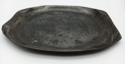 An Antique Kayserzinn Pewter Dish - With two large shrimp engraved decoration. 19cm x 16cm.