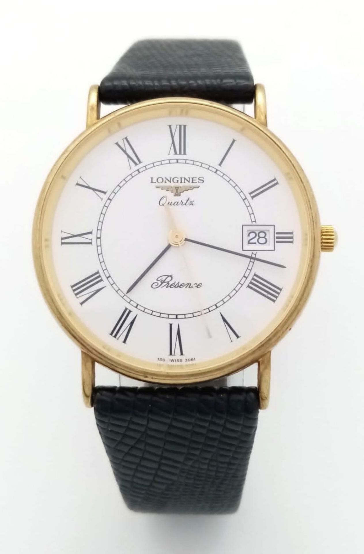 A very elegant, slimline, 9 K yellow gold, LONGINES - PRESENCE watch, 32 mm case, white dial with - Bild 3 aus 16