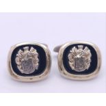 A Vintage Pair of Scandinavian Silver and Onyx Crested Cufflinks. 2cm Width. Gross Weight 14.03