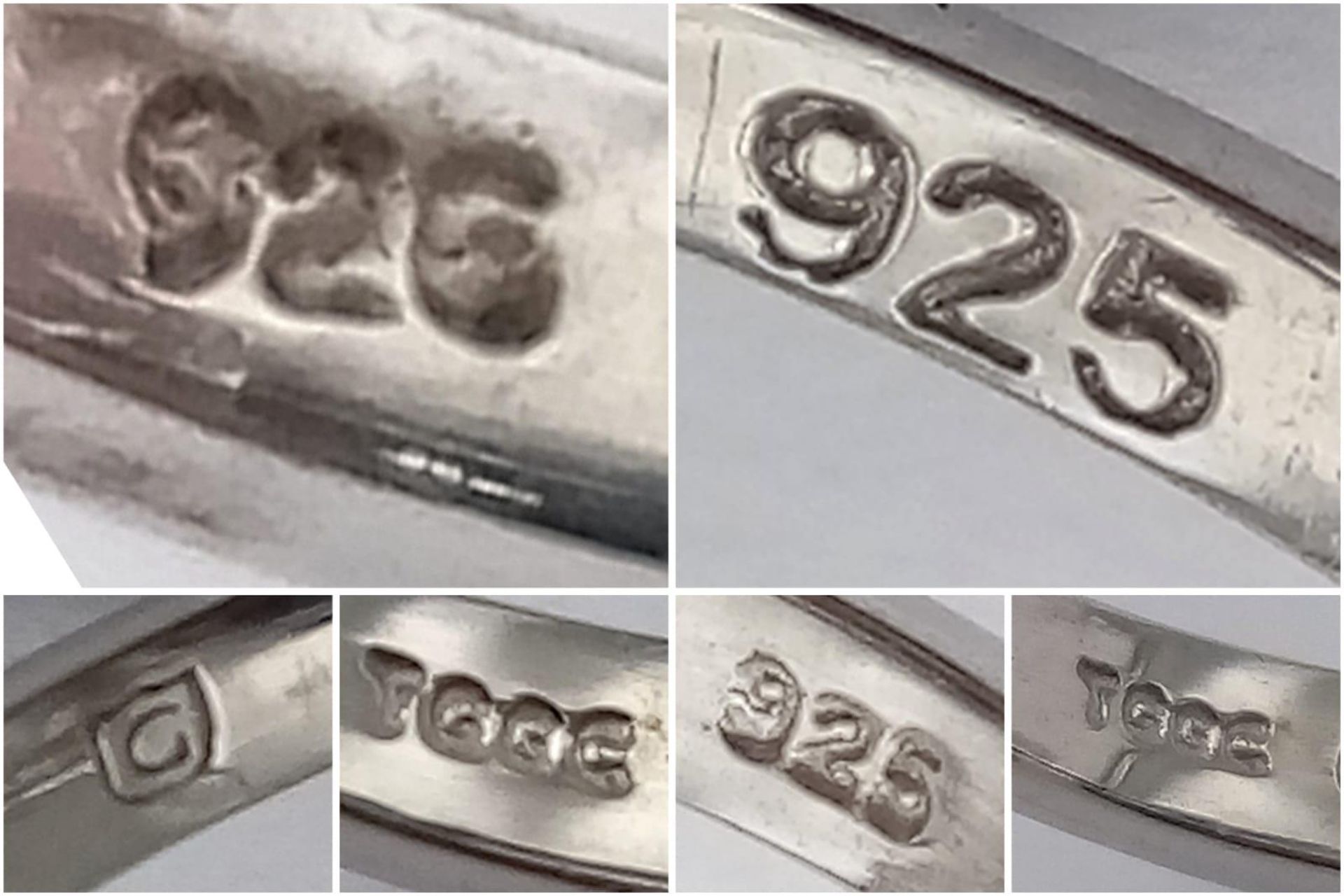 Three 925 Sterling Silver Gemstone Rings: Tourmaline - Size N, Topaz - Size S and Emerald - Size P. - Bild 5 aus 5