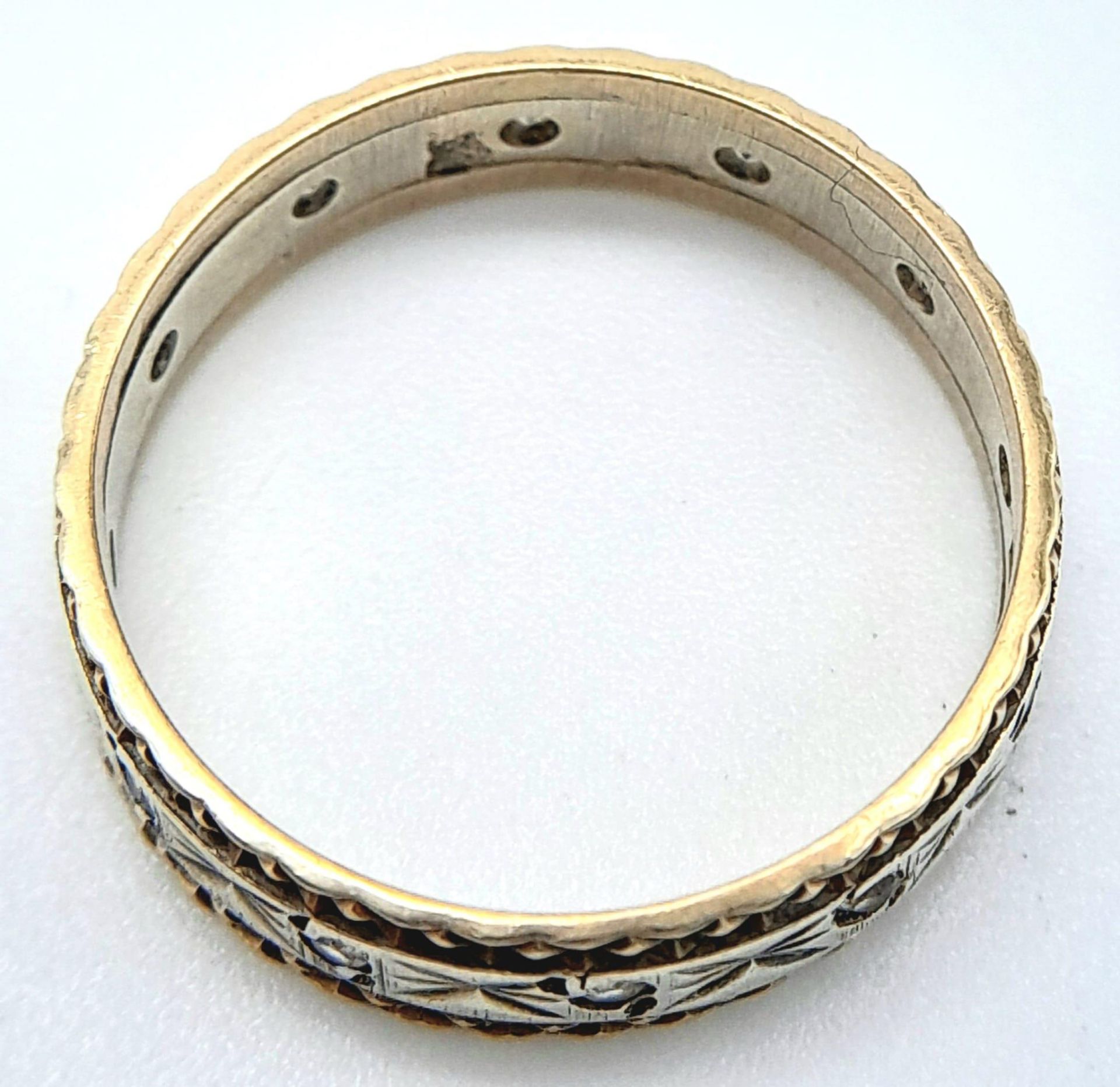 A Vintage 9K Yellow and White Gold Diamond Eternity Ring. Size P. 2.7g weight. - Image 9 of 11