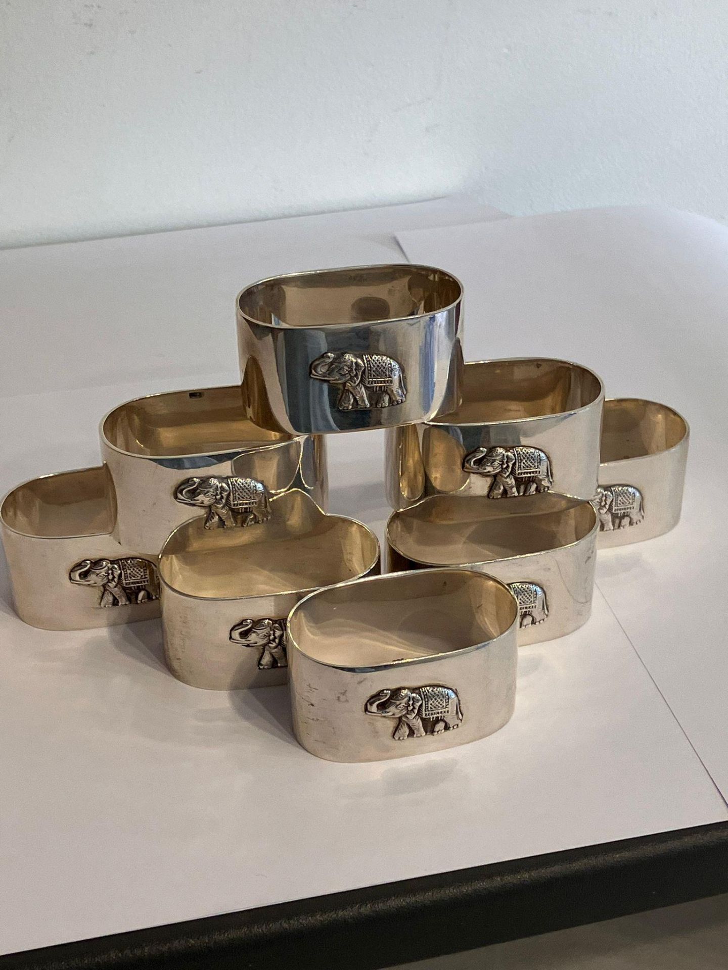Magnificent set of 8 x SOLID SILVER NAPKIN/ SERVIETTE RINGS. Each piece Embossed with a raised