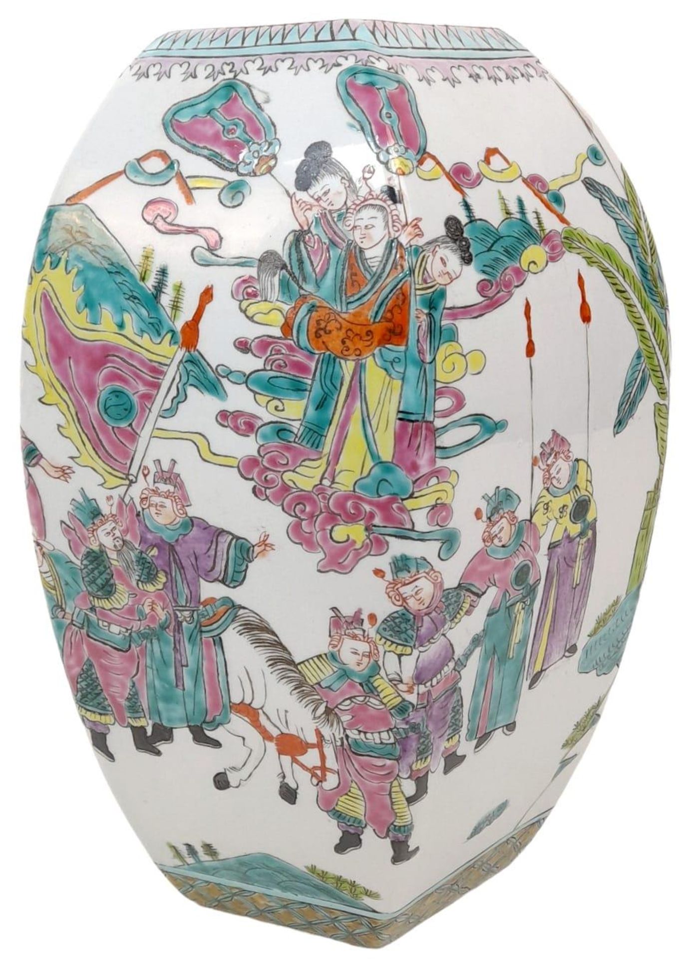 A Superb Antique Chinese Octagonal Famille Rose Canton Vase with Wonderfully Painted Court Scenes in - Bild 3 aus 8
