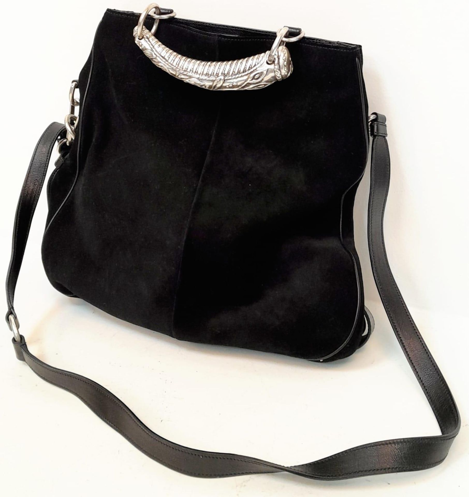 A Yves St Laurent by Tom Ford Black Mombasa Suede Hand/Shoulder Bag. Silver tone hardware. - Image 2 of 6