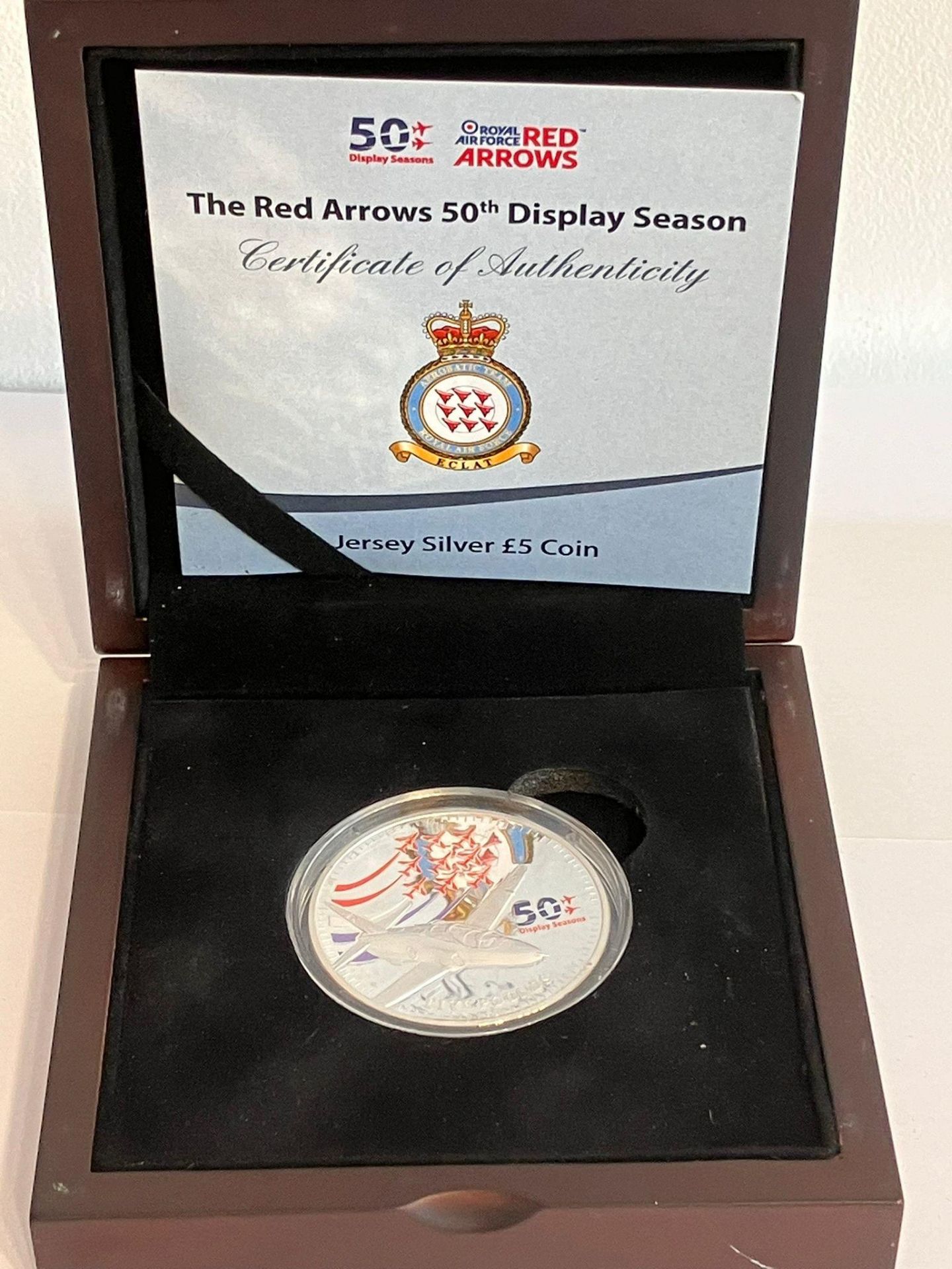SILVER PROOF FIVE POUND COIN Minted in 2014 to celebrate 50 years of the RAF RED ARROWS TEAM. - Image 3 of 5