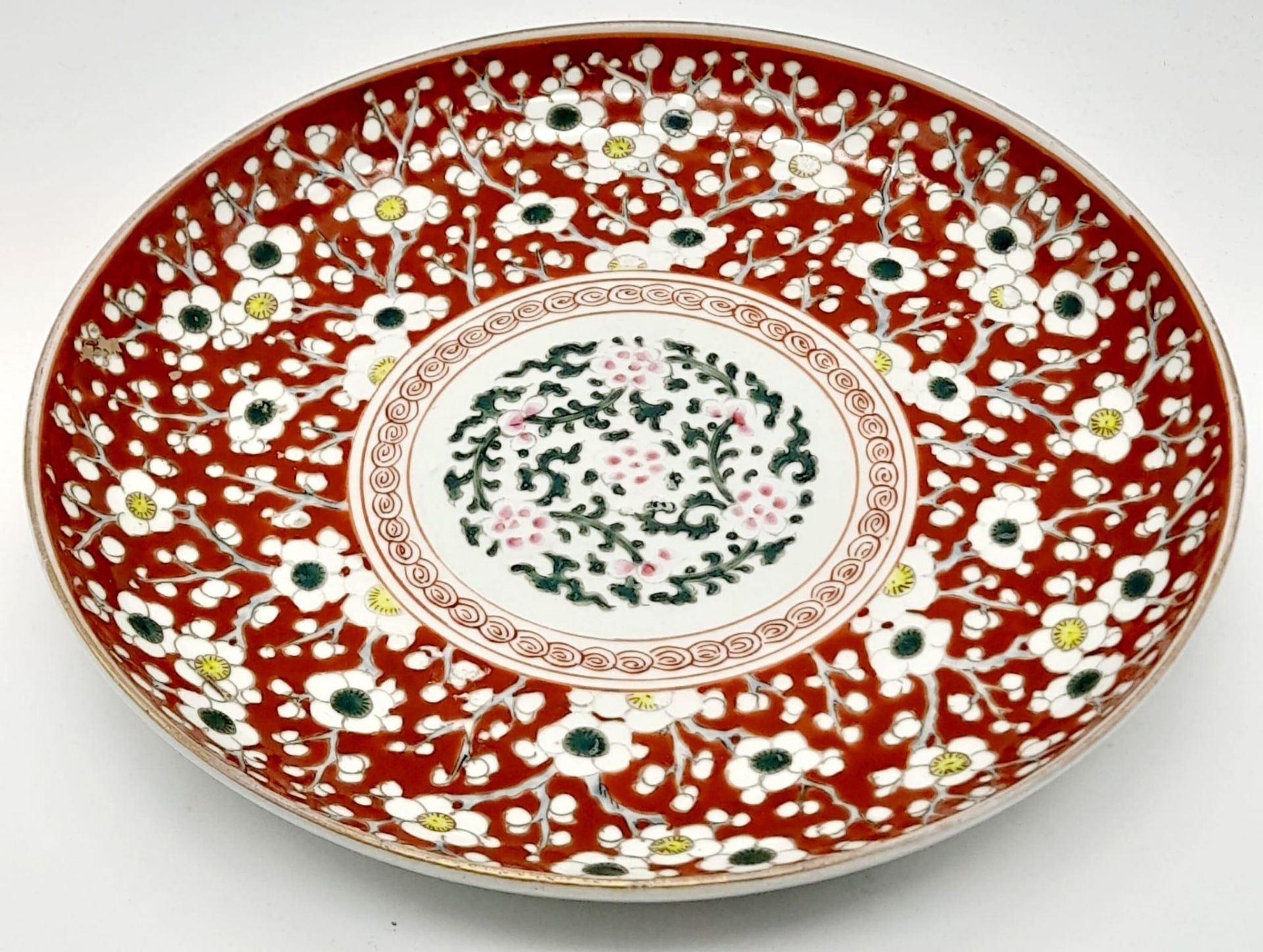 A Superb Antique (mid 19th century) Japanese Meiji Period Red Hawthorne Prunus Plate. Excellent