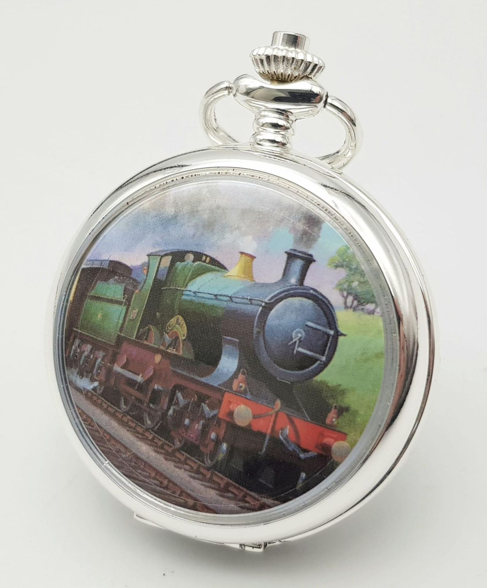 A Manual Wind Silver Plated Pocket Watch Detailing the Famous Steam Train ‘City of Truro’. The First - Bild 5 aus 10