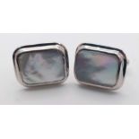 PAIR OF STERLING SILVER WITH MOTHER OF PEARL INLAY BAR CUFFLINKS, WEIGHT 15.5G
