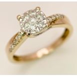A 9K Yellow Gold Diamond Cluster Ring. 0.20ctw, Size M, 2.3g total weight. Ref: 8415