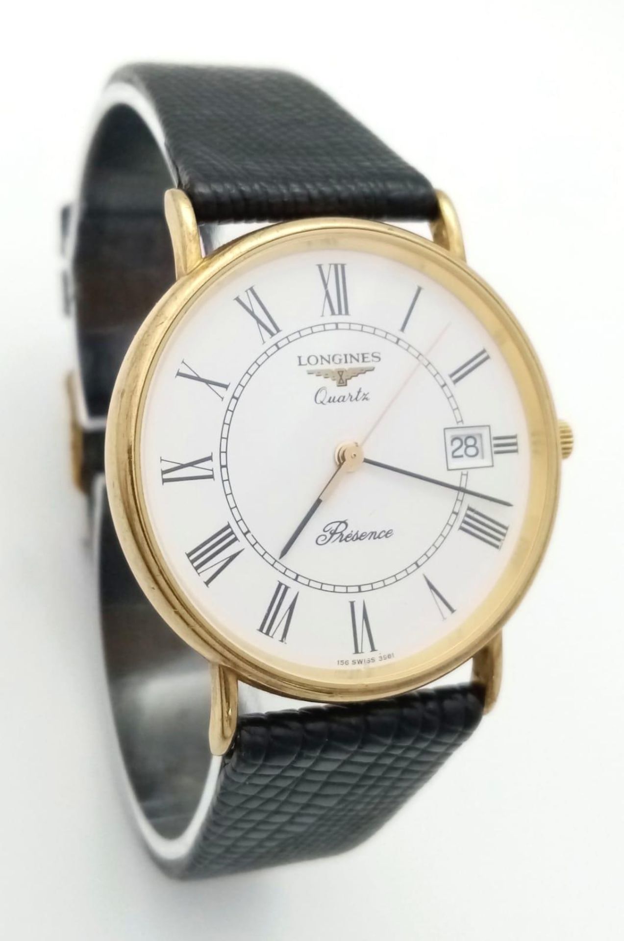 A very elegant, slimline, 9 K yellow gold, LONGINES - PRESENCE watch, 32 mm case, white dial with - Bild 4 aus 16