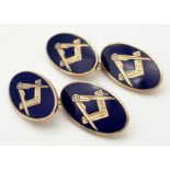 A Pair of Vintage 9K and Blue Enamel 'Masonic' Cufflinks. 9.5g total weight.