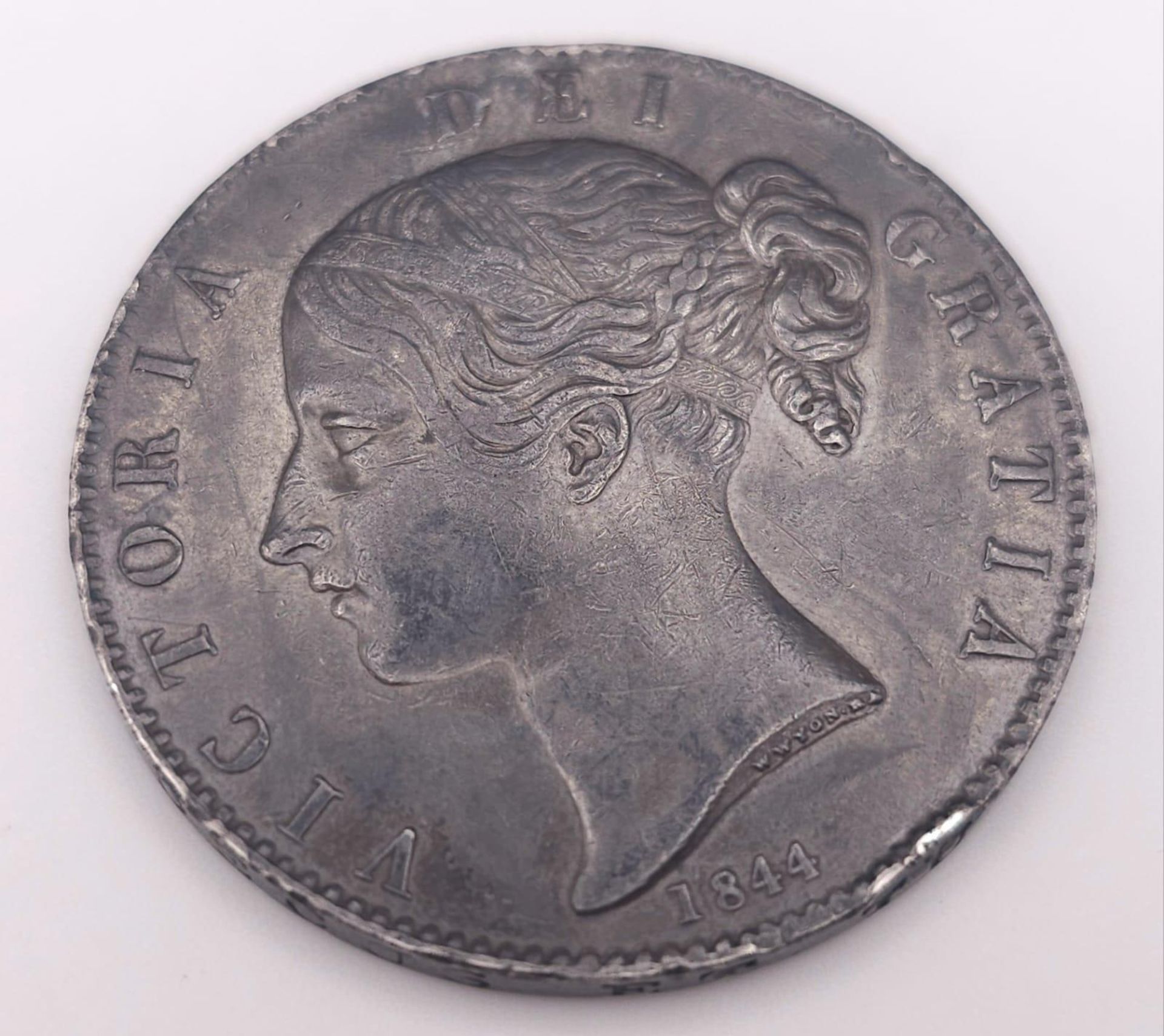 Withdrawn - An 1844 Queen Victoria (Young Head) Silver Crown. High grade but please see photos. - Image 4 of 10