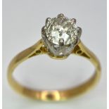 An 18K Yellow Gold Diamond Solitaire Ring. 1ct brilliant round cut diamond. Size N. 2.57g total