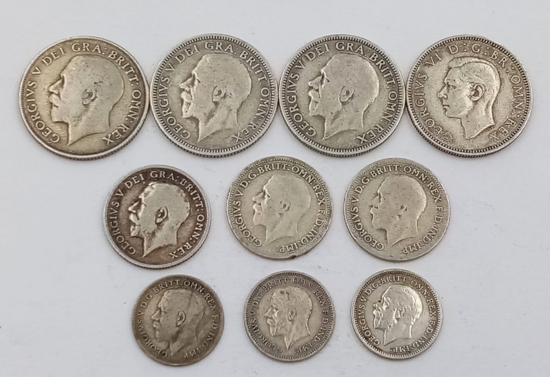 A Collection of British Pre 1947 Silver Shilling, threepence and sixpence coins. 230g - Bild 4 aus 4