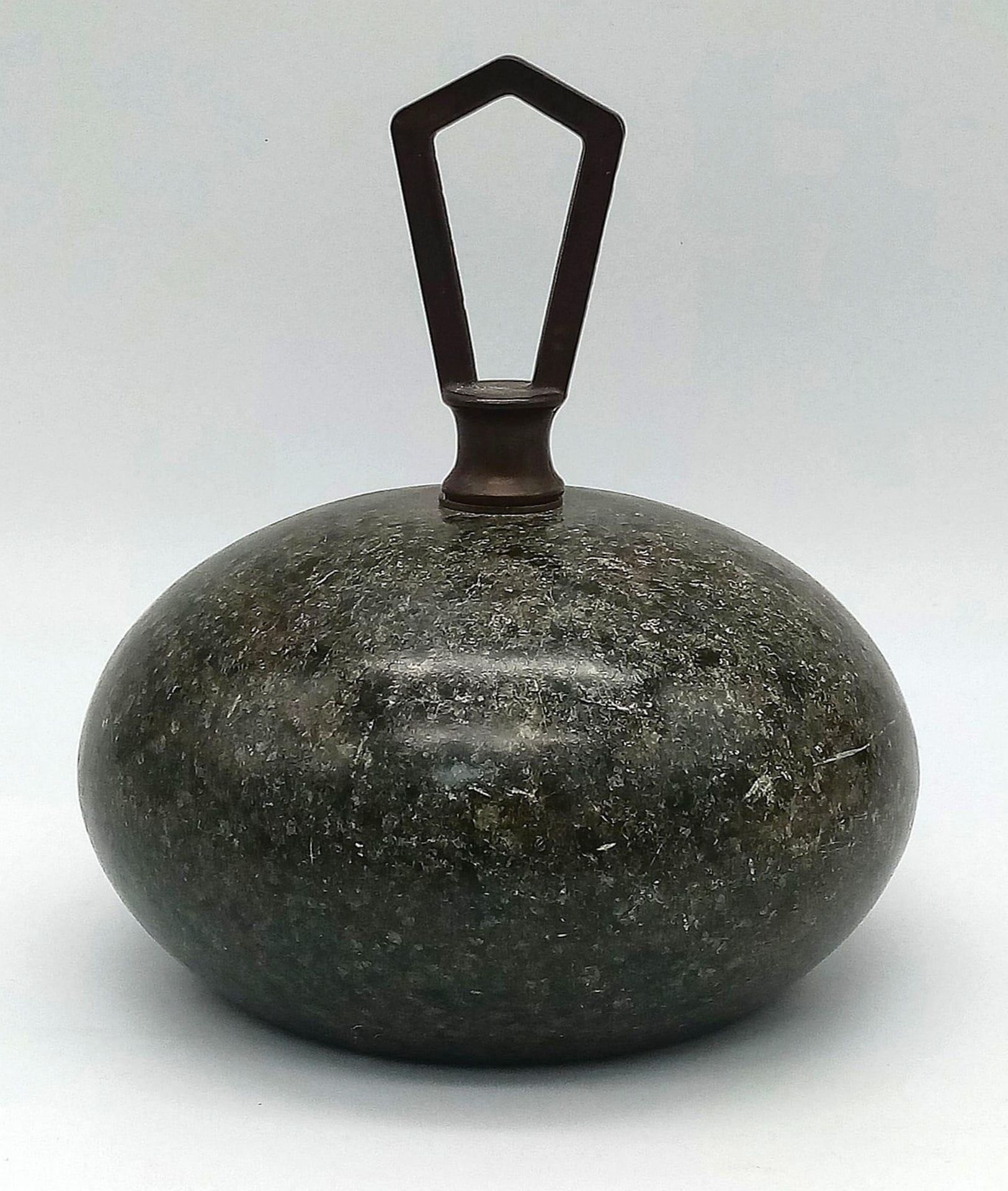 A Vintage Granite Small Curling Stone! The perfect paperweight. 14cm x 16cm. Made by Nigel Owen.