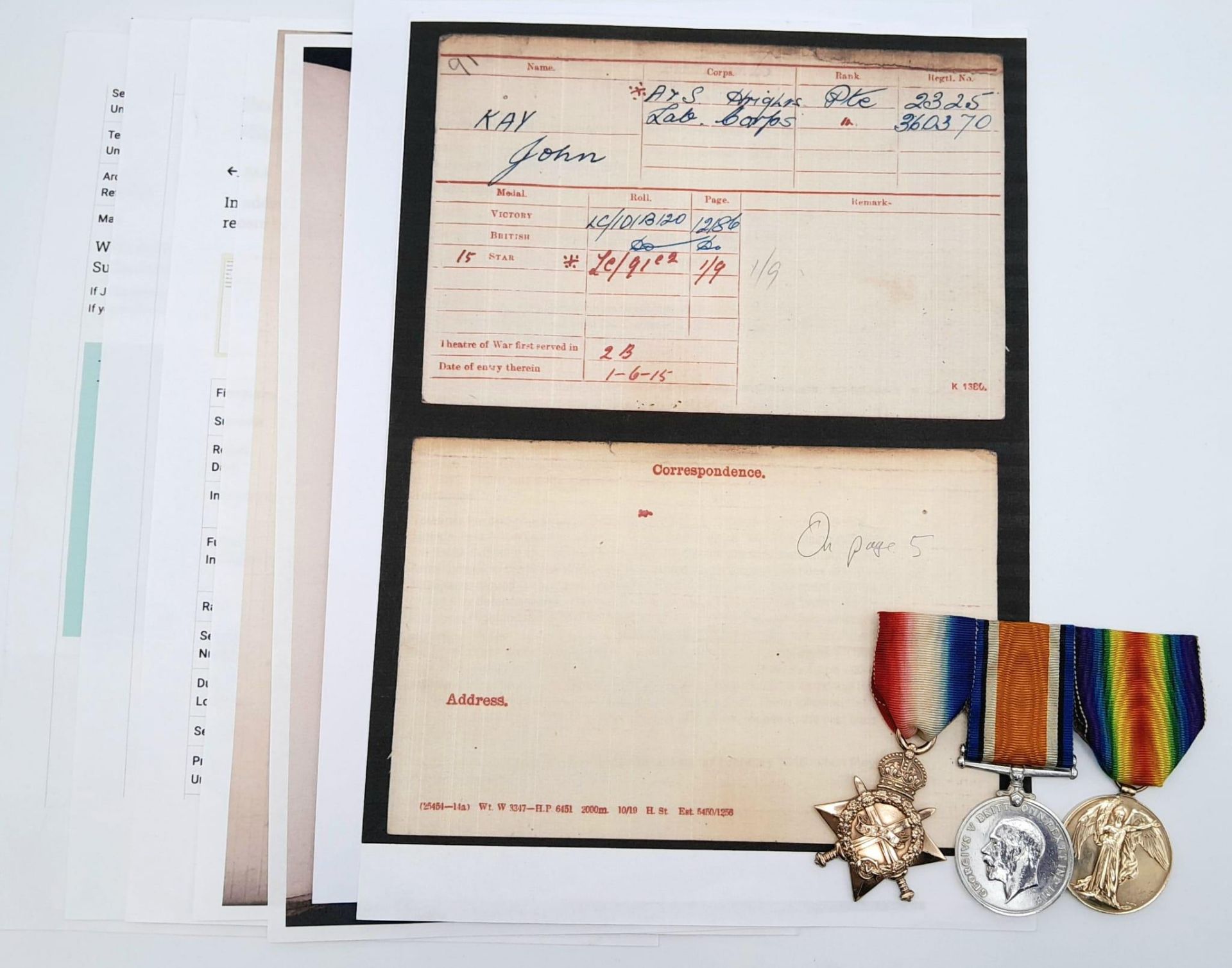 A 1914/15 Trio consisting of the 1914/15 Star, British War Medal and Victory Medal, all named to: