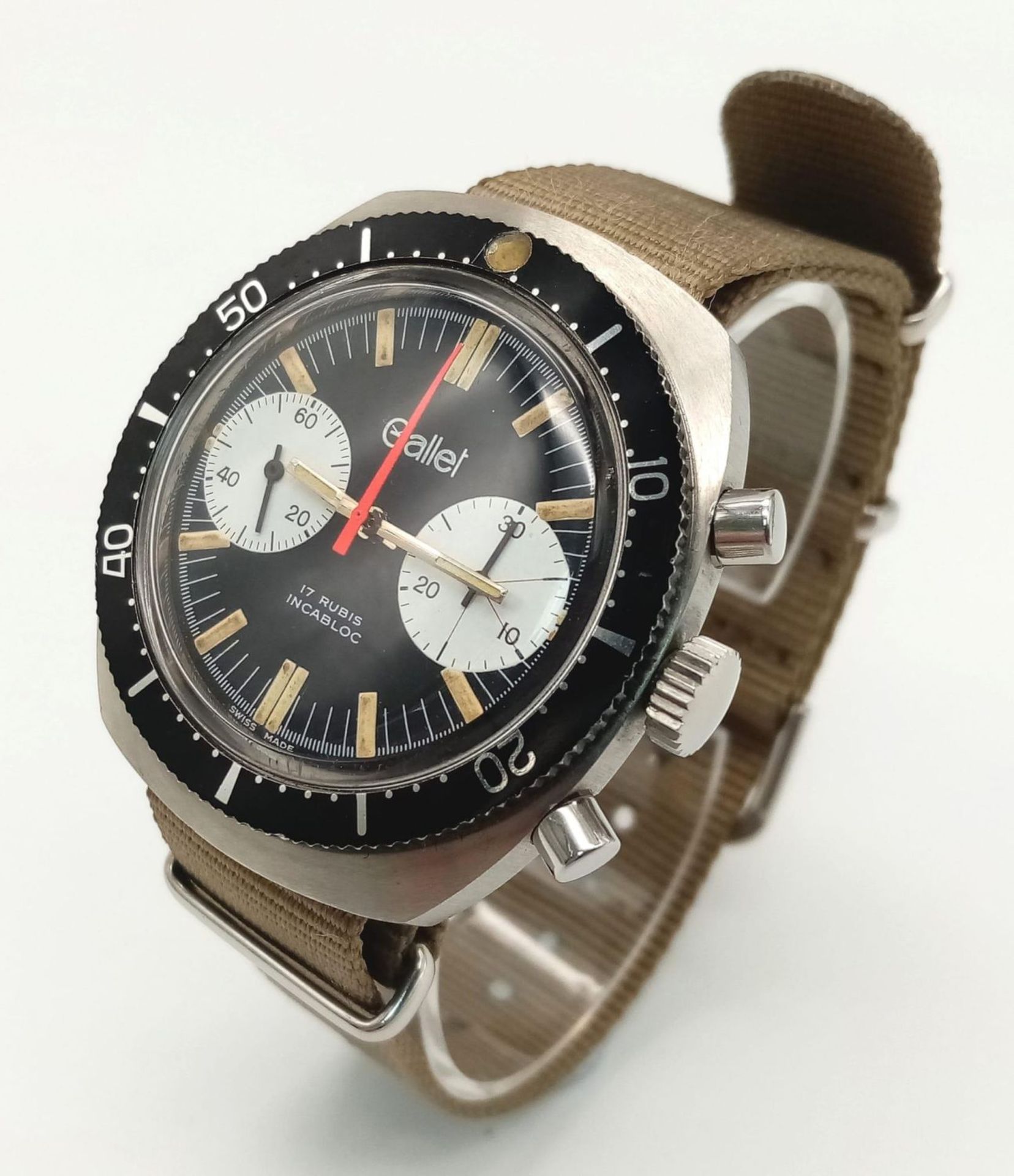 A GALLET-LEGION ETRANGERE gents watch, case 39 mm, black dial with two sub-dials, calibrated - Bild 5 aus 10