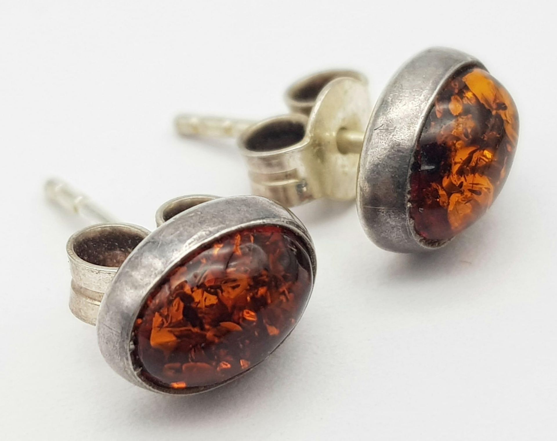 2X pairs of fancy 925 silver Amber and Agate earrings. Total weight 3.4G. - Bild 3 aus 4