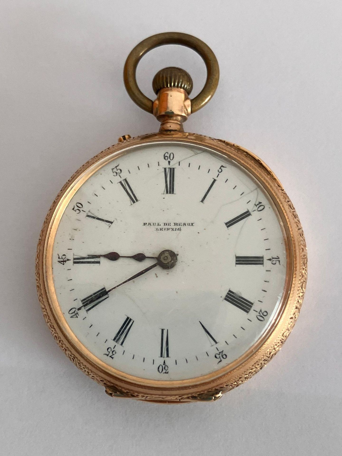 Ladies vintage 14 Karat PAUL DE BEAUX POCKET WATCH. Exquisite timepiece with beautiful chased - Bild 5 aus 5