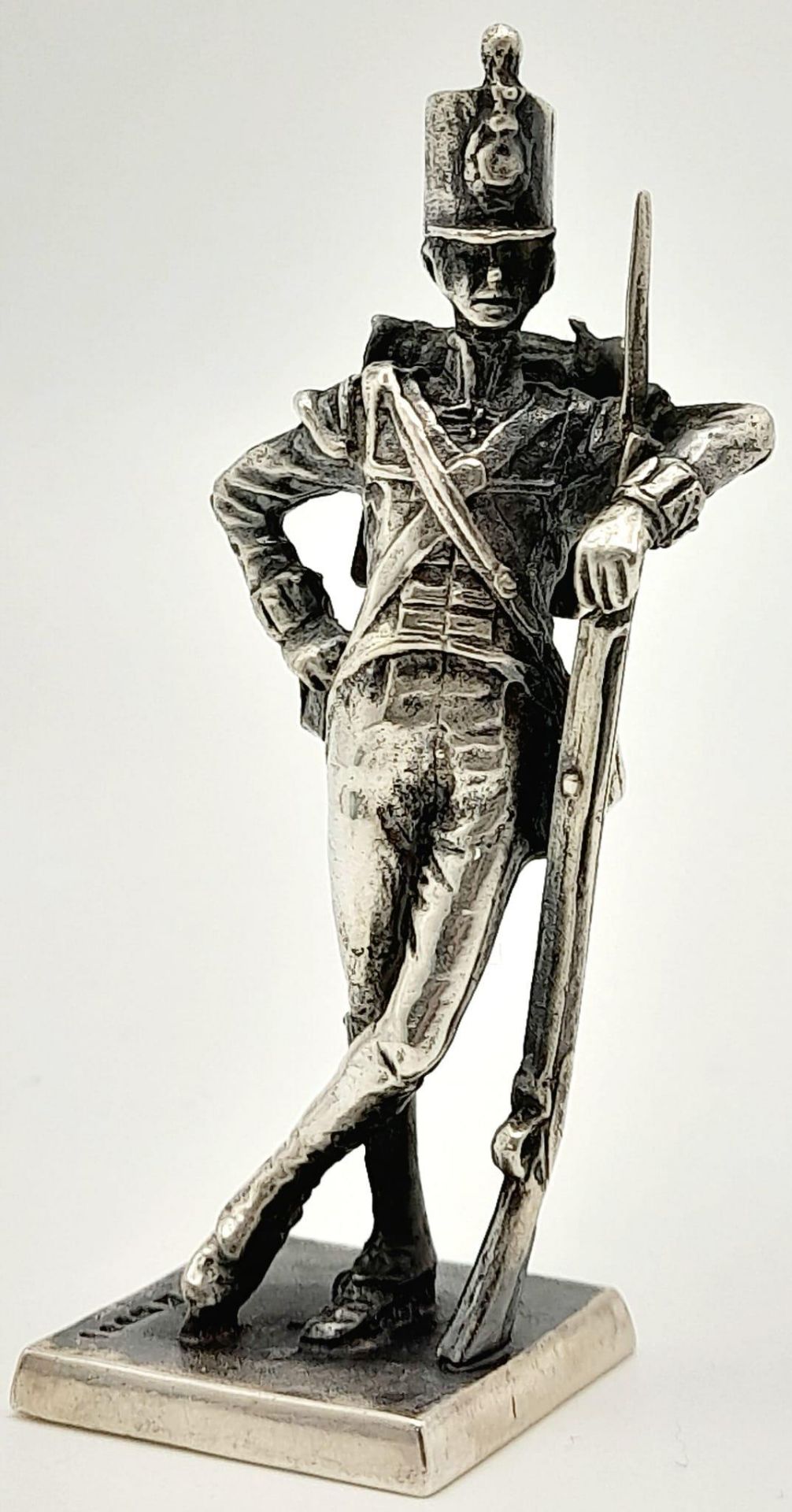 A Fully Hallmarked 1977 (Jubilee Year) Solid Silver Napoleonic Soldier Figure. Hallmarked London.