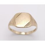 9K YELLOW GOLD DIAMOND SIGNET RING, WEIGHT 2.8G SIZE X