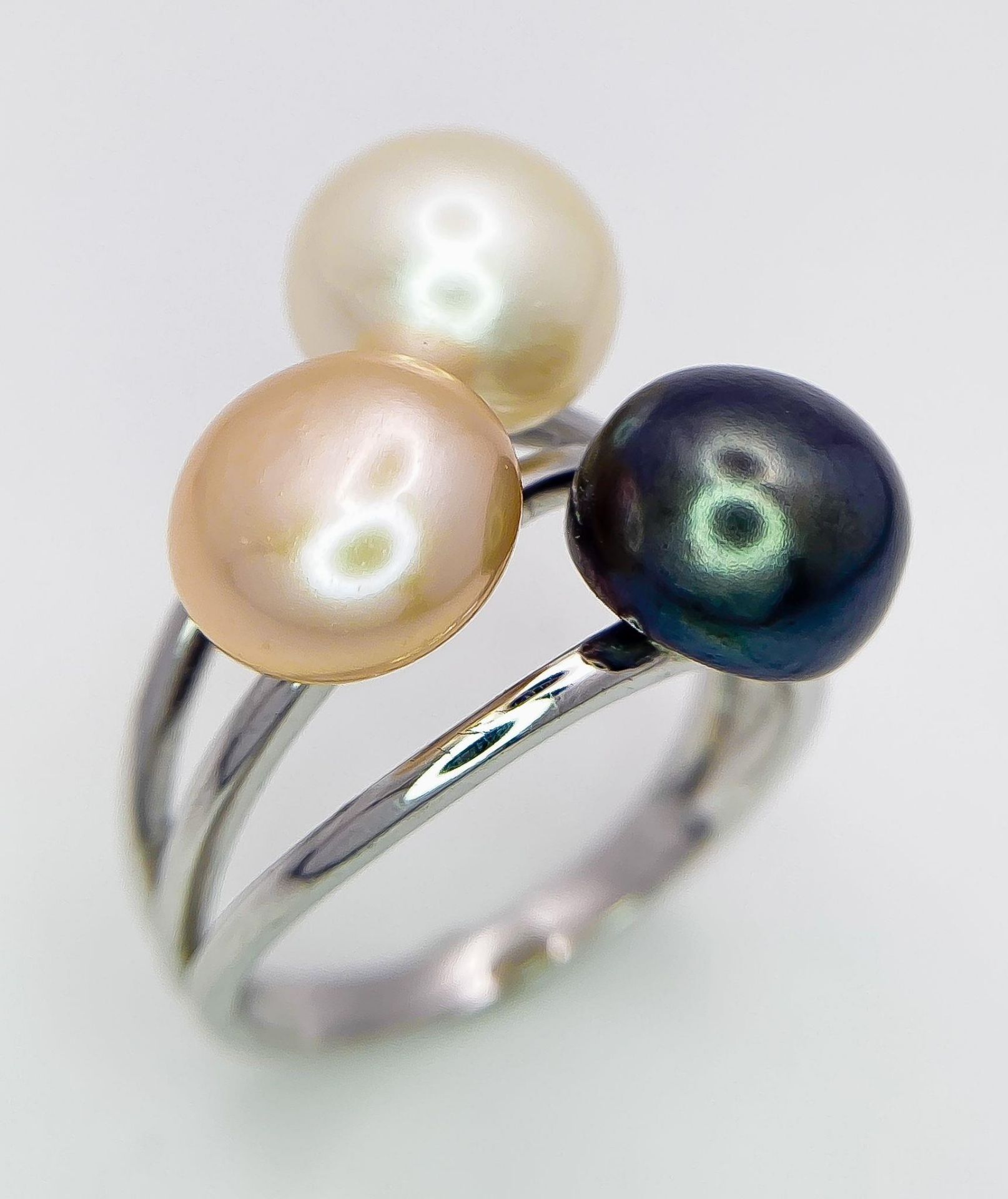 Three 925 Sterling Silver Gemstone Rings: Topaz - R, Cultured Pearl - Size P. Opal - Size R. - Image 6 of 17