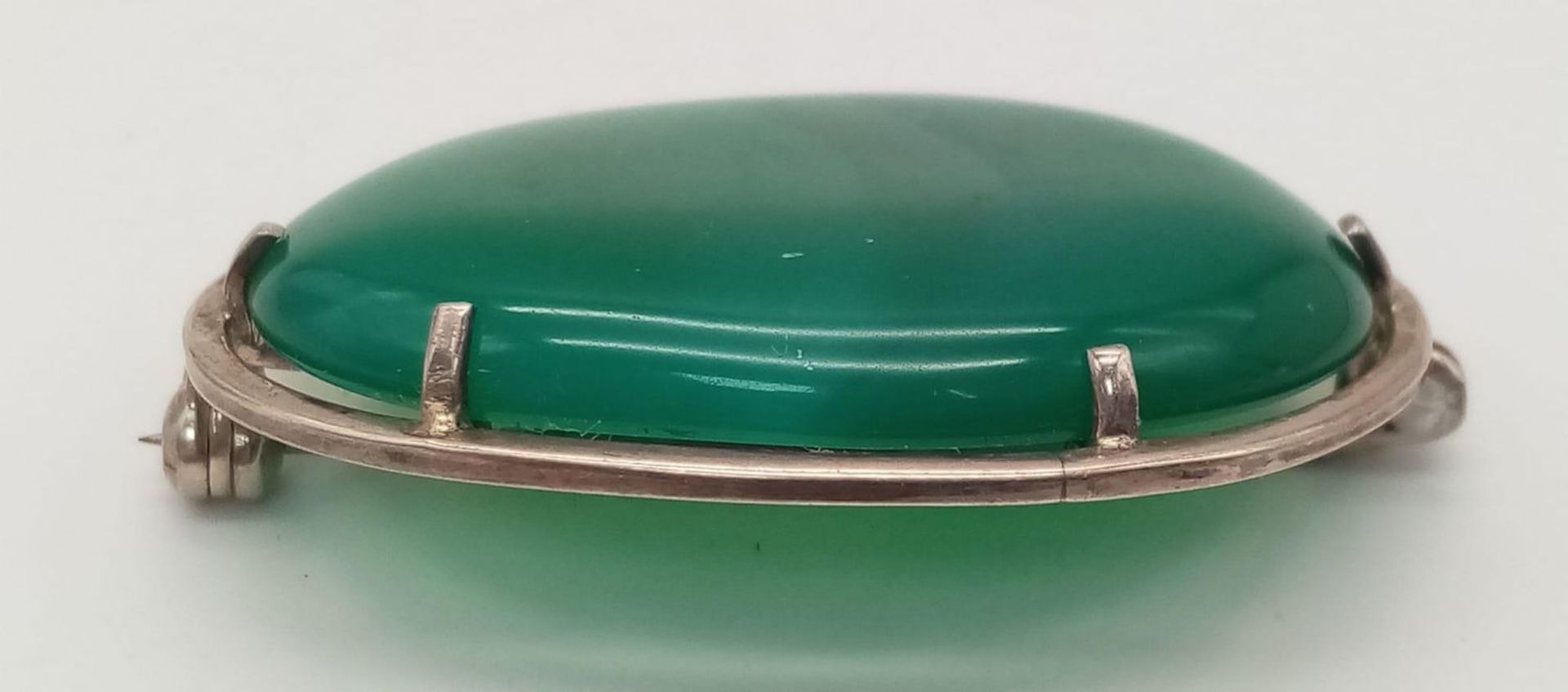 STERLING SILVER MALACHITE SET BROOCH, WEIGHT 11.2G - Bild 7 aus 8