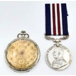 WW1 British Military Medal & Pocket Watch. Awarded to: 49953 Pte Trembath No 9 Field Ambulance Royal