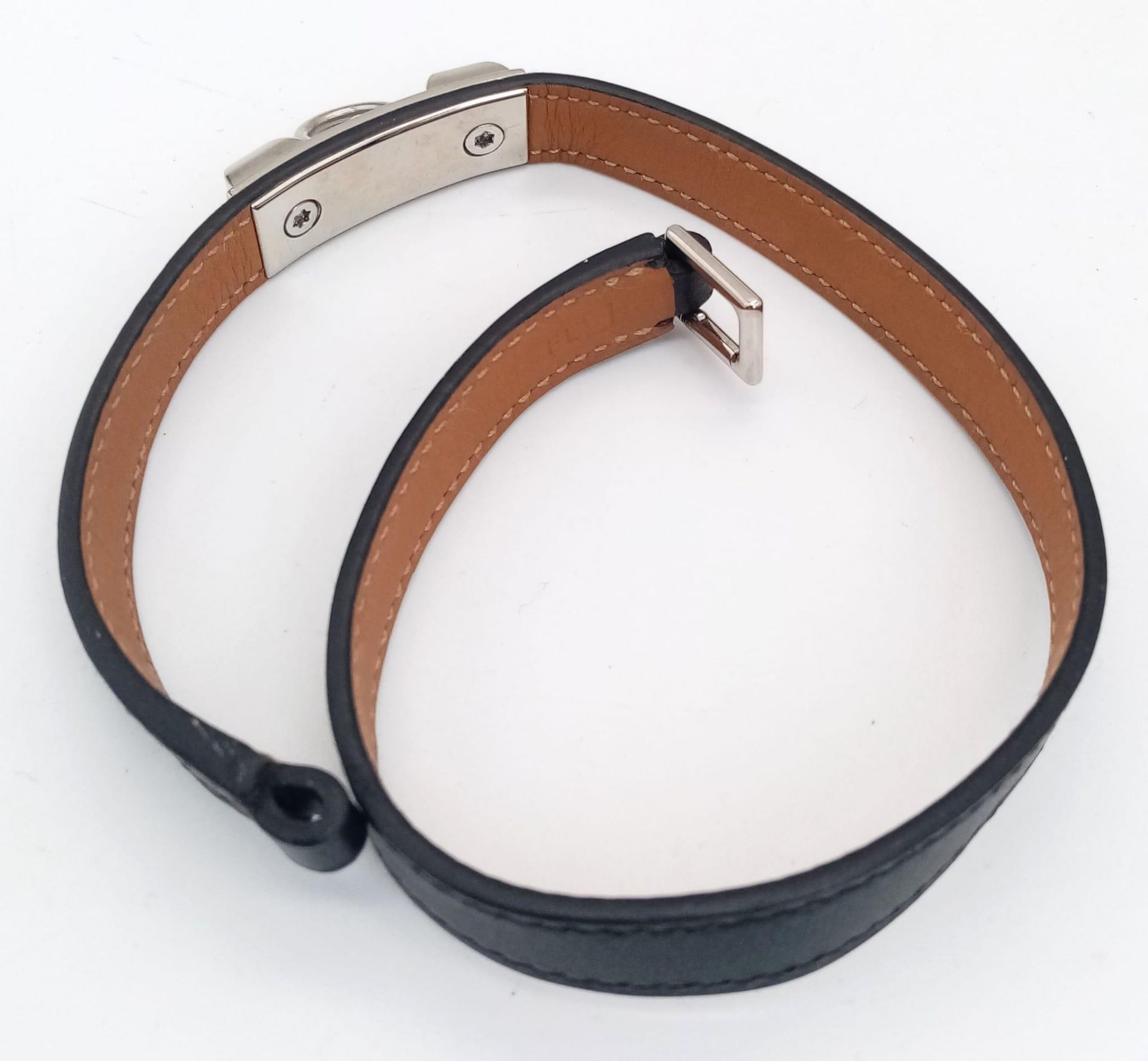 A Hermes Black Leather Dog Collar with Silver Tone Hardware. 36cm. Ref: 016714 - Image 2 of 3