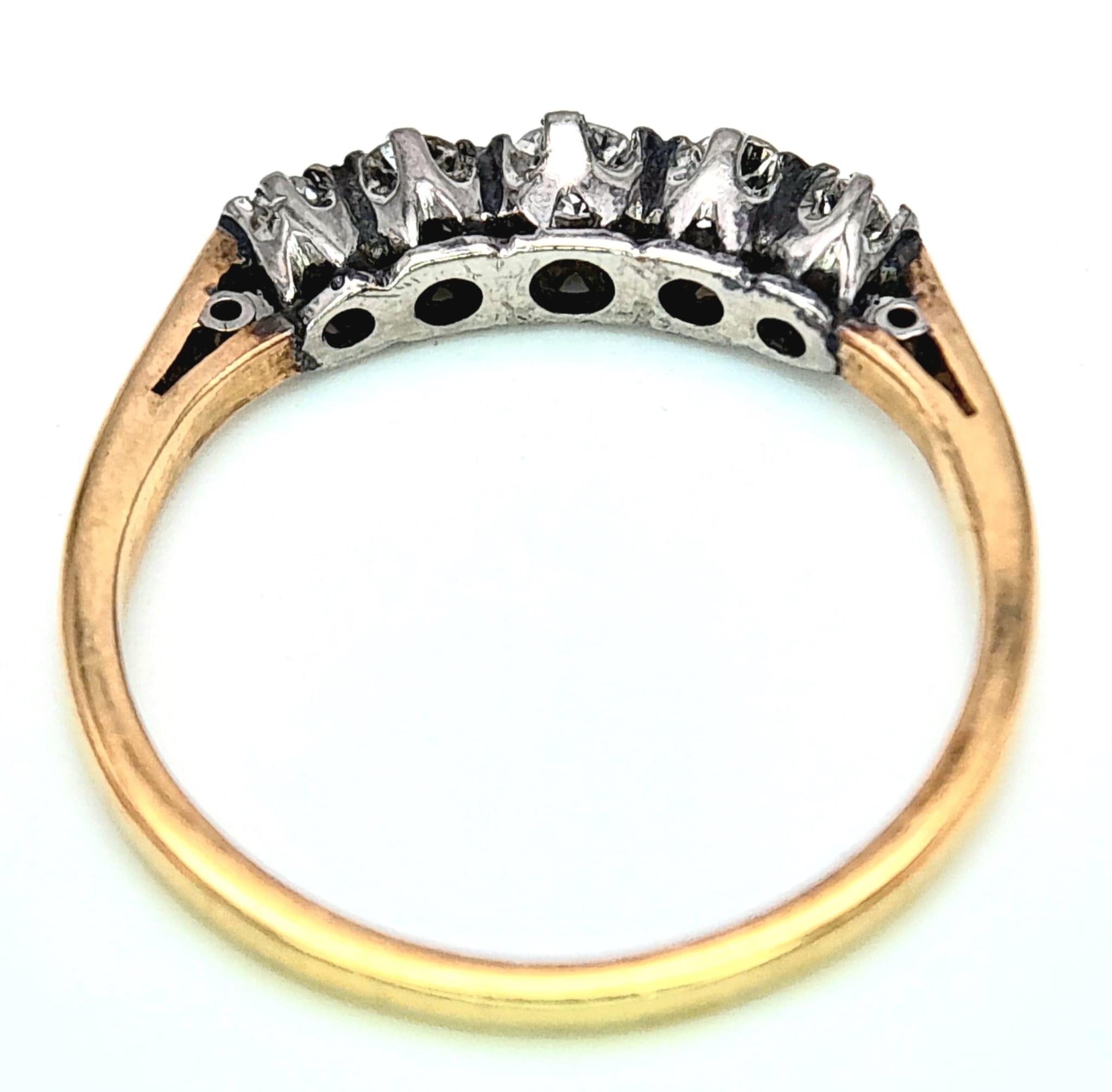 AN 18K YELLOW GOLD & PLATINUM VINTAGE OLD CUT DIAMOND 5 STONE RING. 0.20CTW. 1.5G. SIZE J - Image 4 of 4