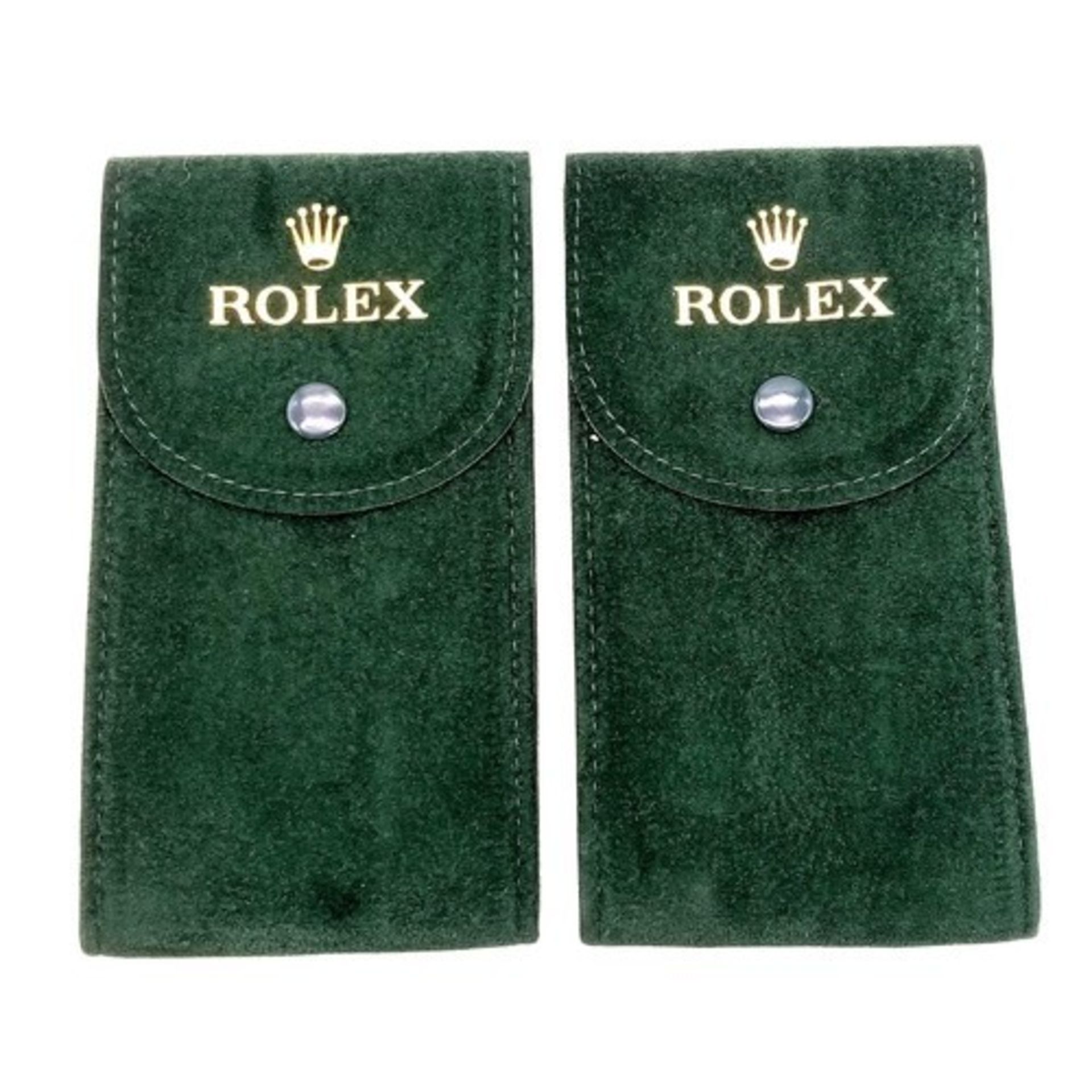 Two Rolex Branded Travelling Watch Cases. Plush green textile exterior. Insert on interior. Both