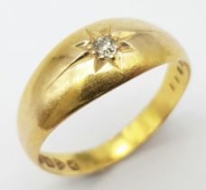 AN ANTIQUE 18K YELLOW GOLD DIAMOND RING. 3G .SIZE M HALLMARKED CHESTER 1901.
