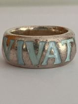 Genuine Wright & Teague VIVAT AMOR SILVER RING. Full hallmark and complete with ring box.size O - P.