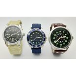 A Parcel of Three Military designed Homage Watches Comprising; 1) Australian Divers Watch (42mm