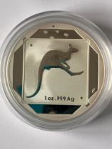 2013 SILVER AUSTRALIAN KANGAROO COIN. A limited edition PURE SILVER DOLLAR COIN struck by the