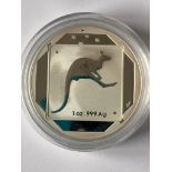 2013 SILVER AUSTRALIAN KANGAROO COIN. A limited edition PURE SILVER DOLLAR COIN struck by the