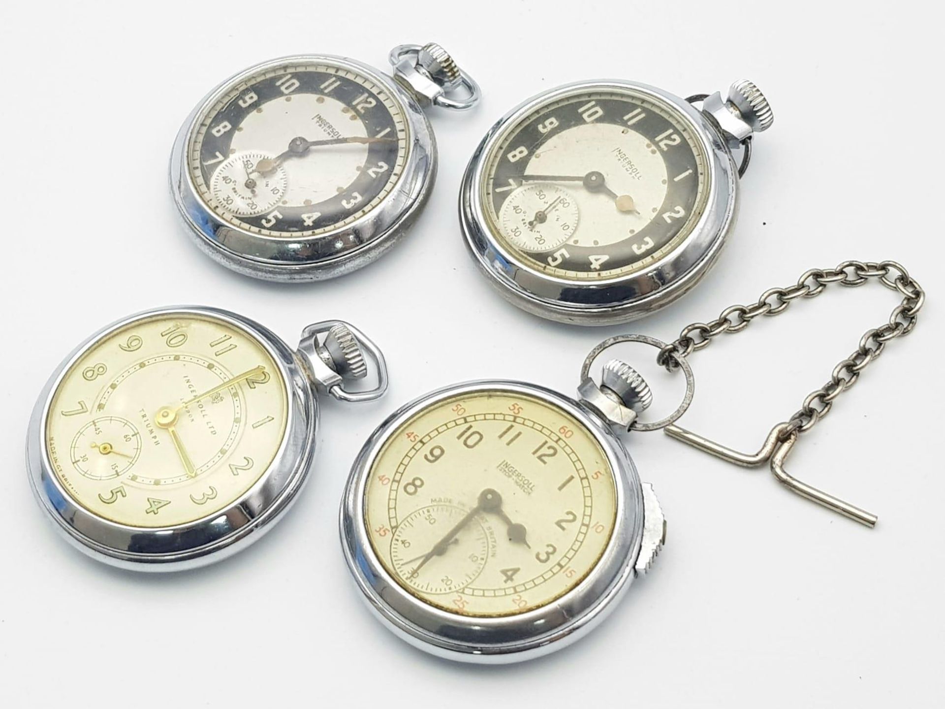 Four Vintage Ingersoll Pocket Watches - Two work but temperamental so as found. 51mm largest case.