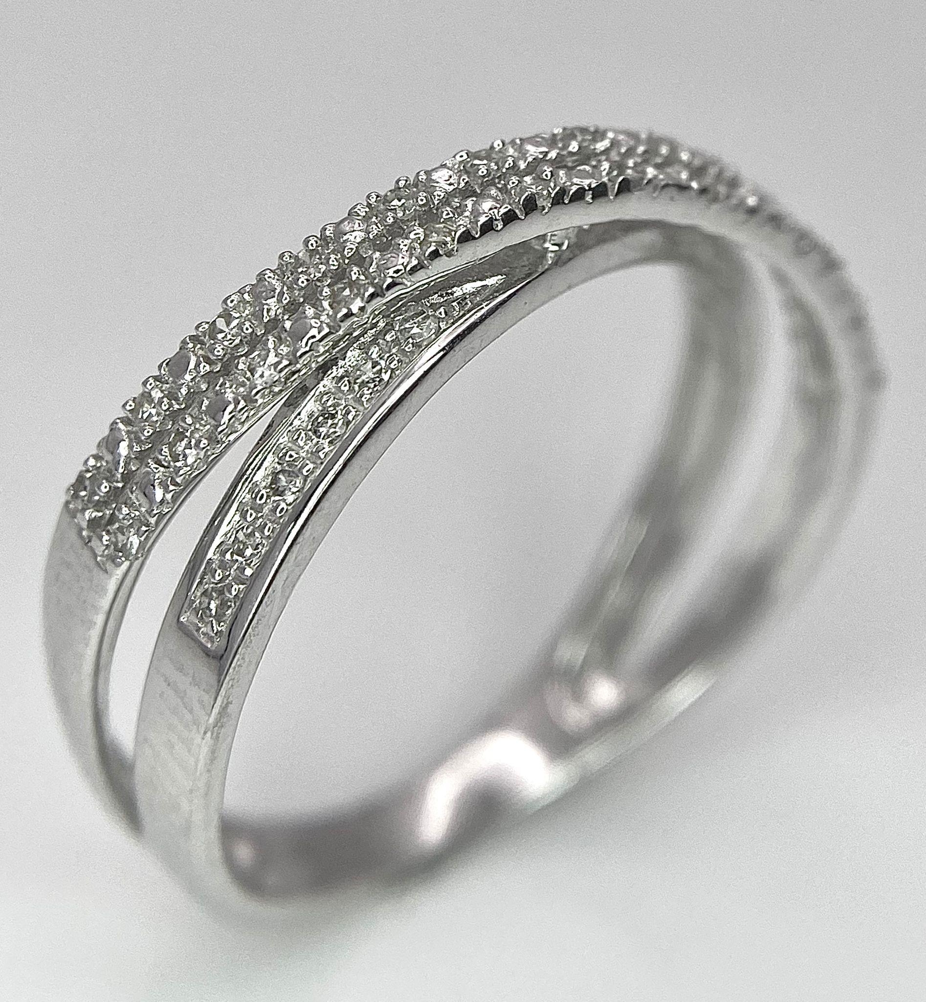 9K White Gold 3 Row crossover Diamond Ring, 0.25ct diamond weight, 2.5g total weight, size P - Image 3 of 6