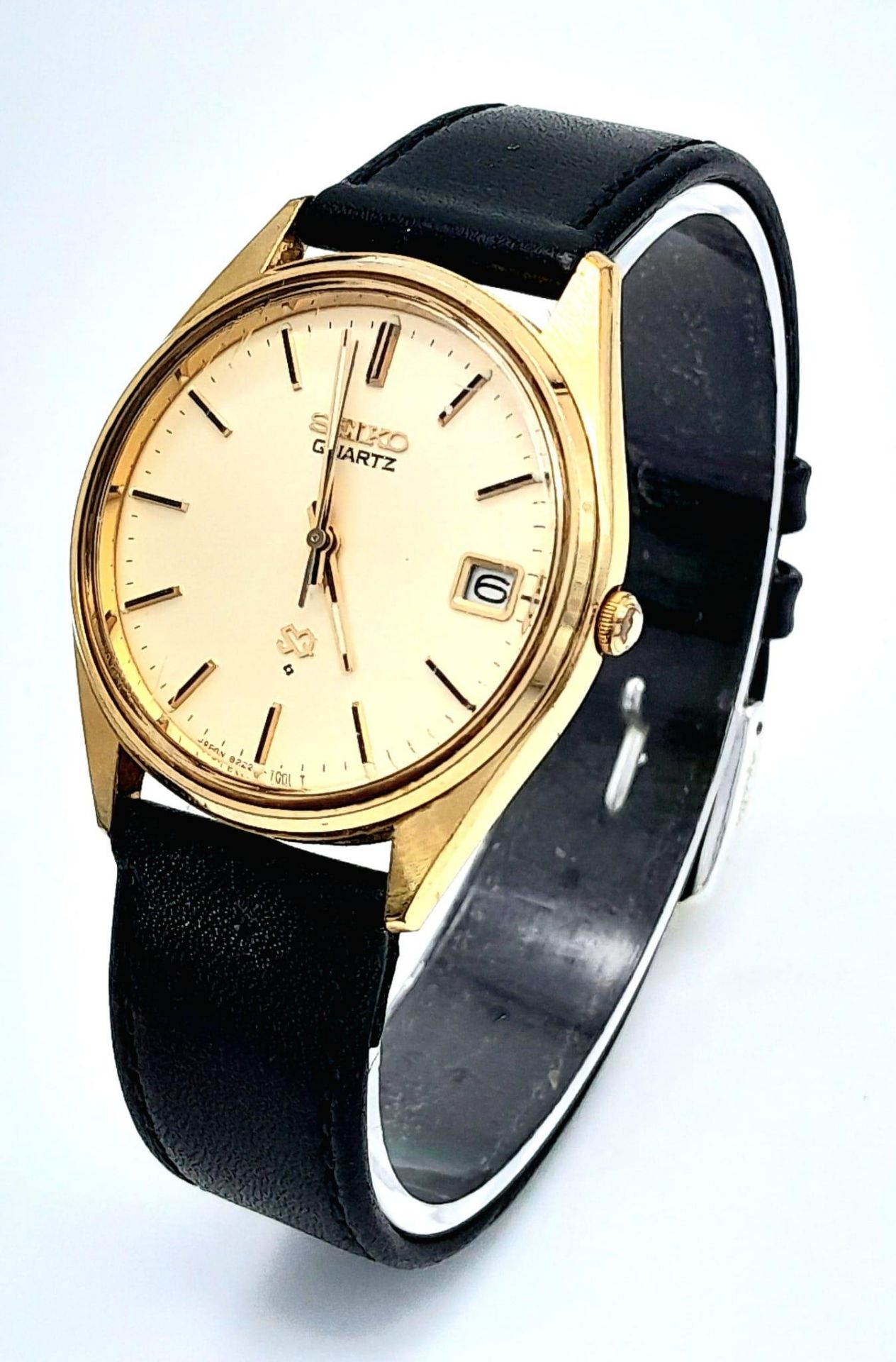 A Vintage Seiko Quartz Gold Tone Watch Model 8222-7000. 35mm Case. New Battery Fitted April 2024.