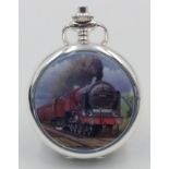 A Manual Wind Silver Plated Pocket Watch Detailing the Steam Train ‘The Scottish Horse-1927-1964’,