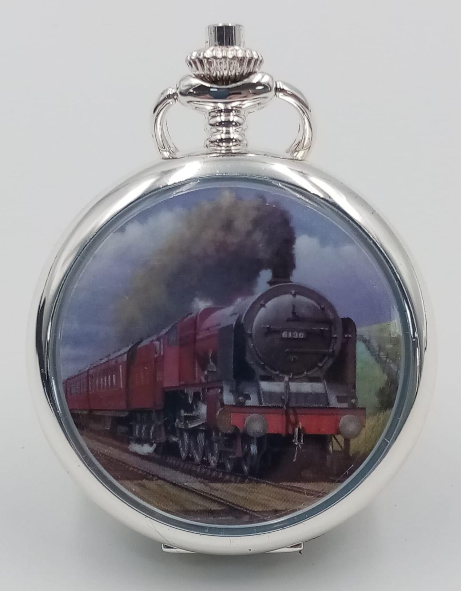 A Manual Wind Silver Plated Pocket Watch Detailing the Steam Train ‘The Scottish Horse-1927-1964’,