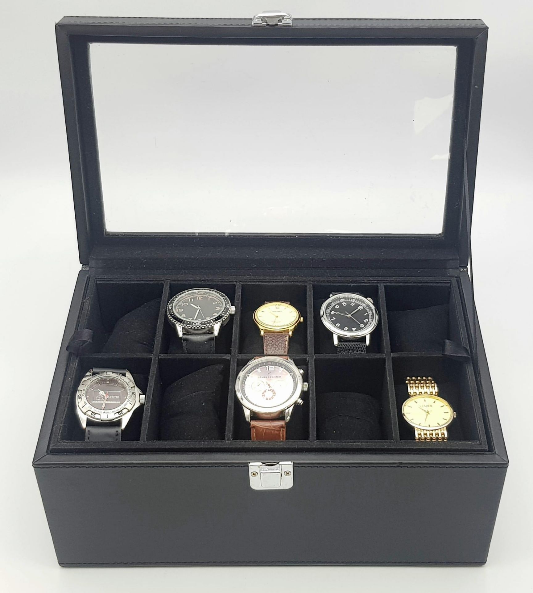 A Black Leatherette 20 Watch Display Box with Six Men’s Used Quartz Watches Comprising; 1) Italian - Image 9 of 12