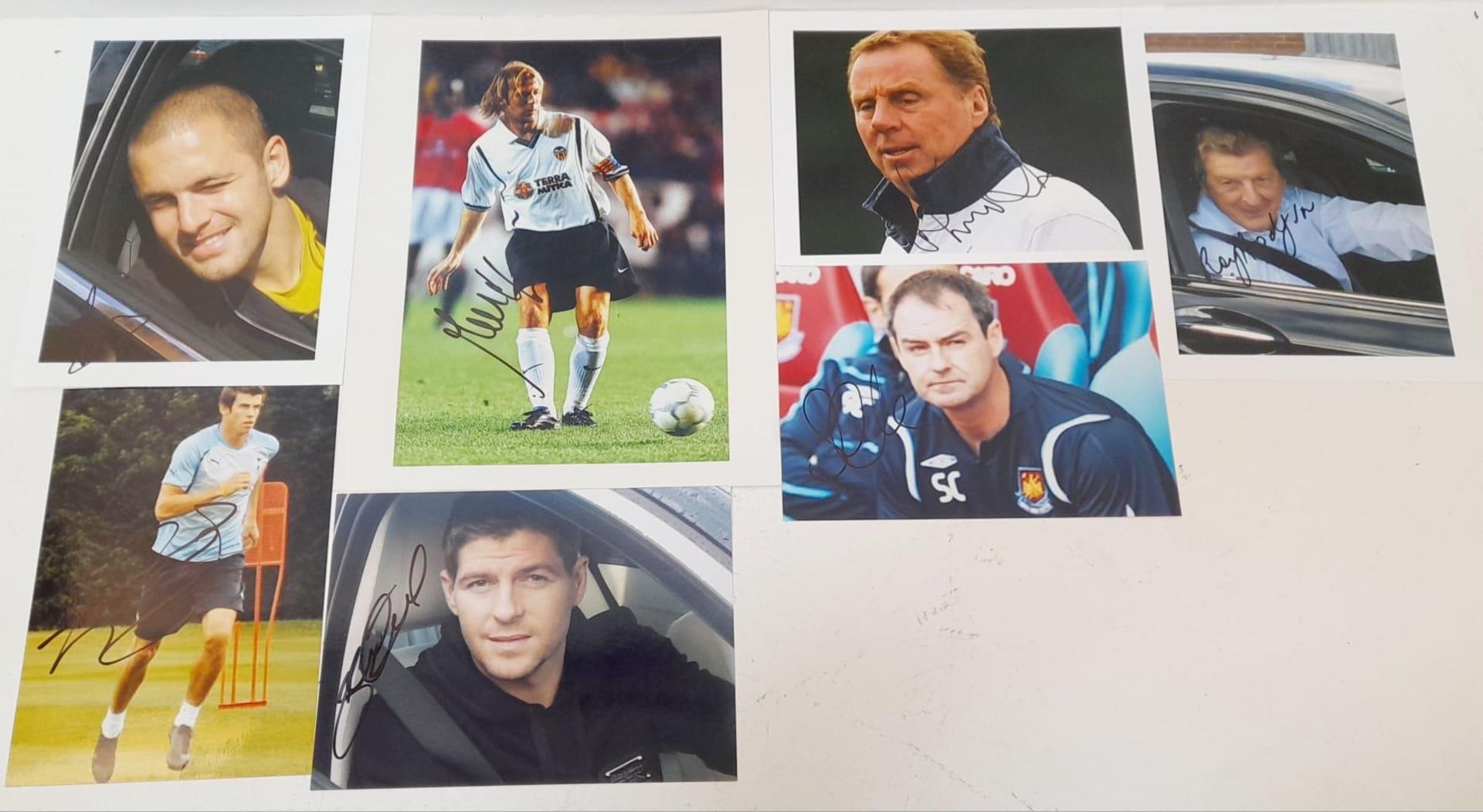 Seven Autographed Pictures from the World of Football: Gareth Bale, Joe Cole, Harry Redknapp,